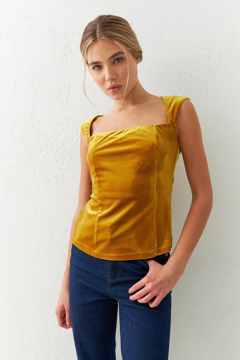 Setre Rectangular Neck Strap Blouse Mustard