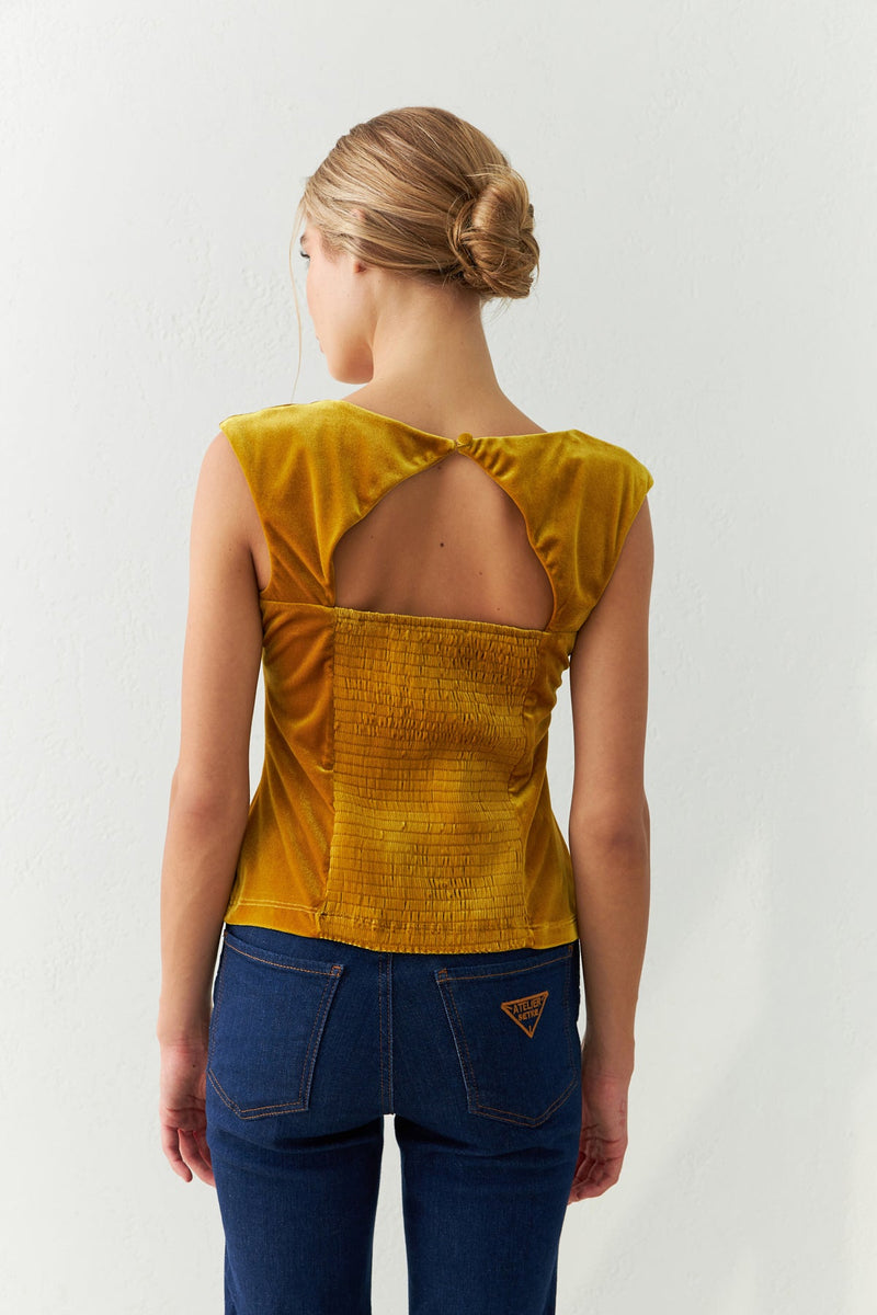 Setre Rectangular Neck Strap Blouse Mustard