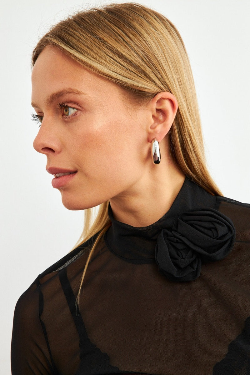 Setre Transparent Blouse With Rose Detailed On Collar Black