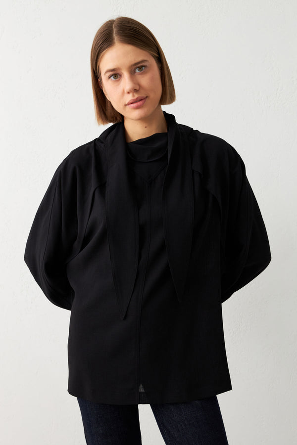 Setre Collar Detailed Solid Blouse Black