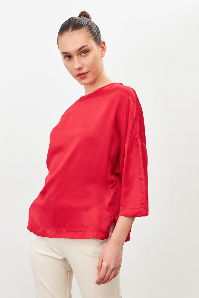 Setre Crew Neck Three-Quarter Sleeve Detailed Blouse Red