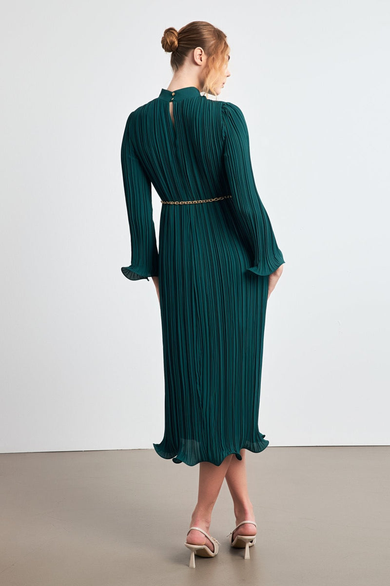 Setre Belt Detailed Pleated Dress Green