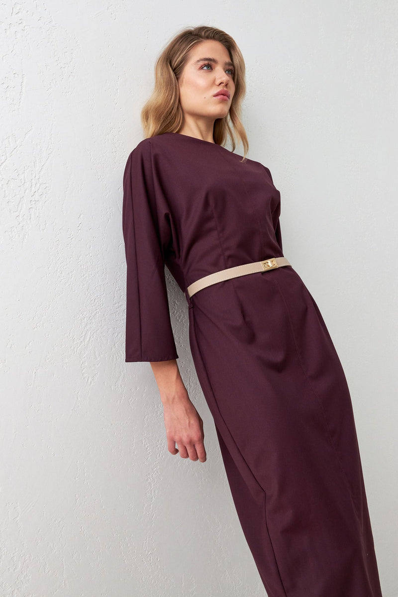 Setre Belt Detailed Midi Dress Burgundy