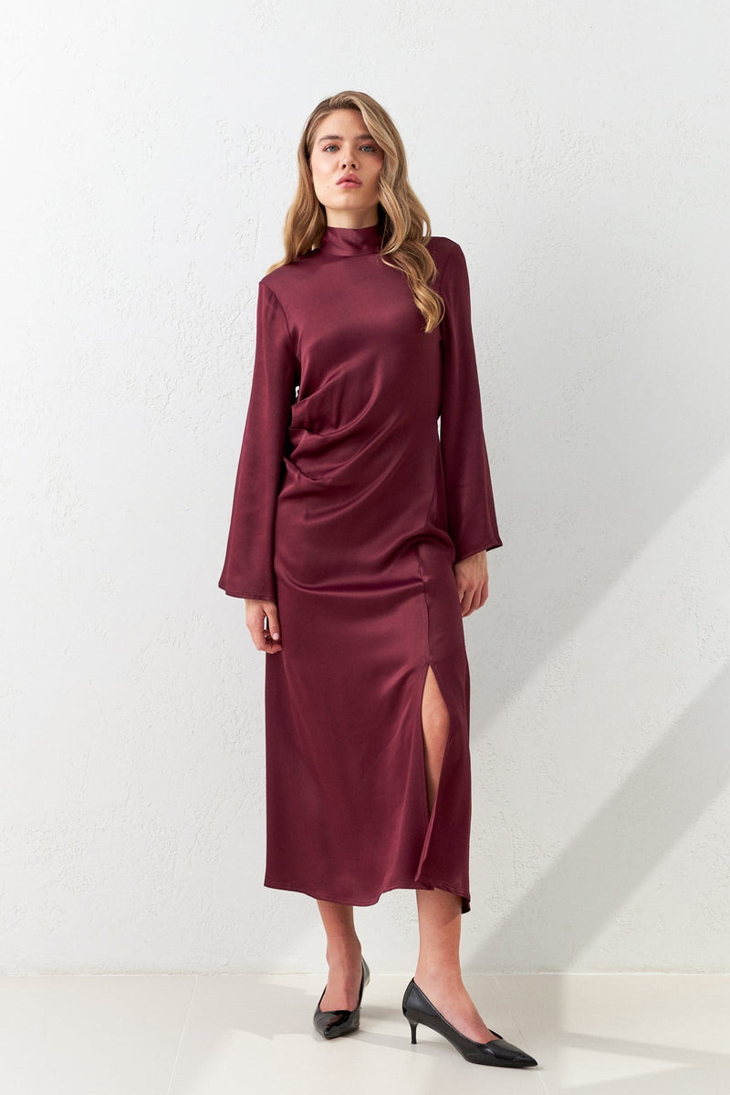 Setre Halter Neck Detail Midi Length Dress Burgundy