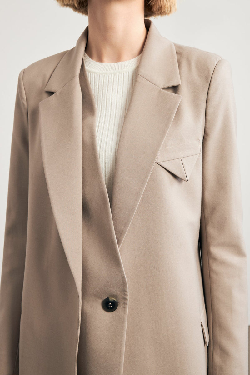 Setre Detailed Collar Single Breasted Jacket Beige