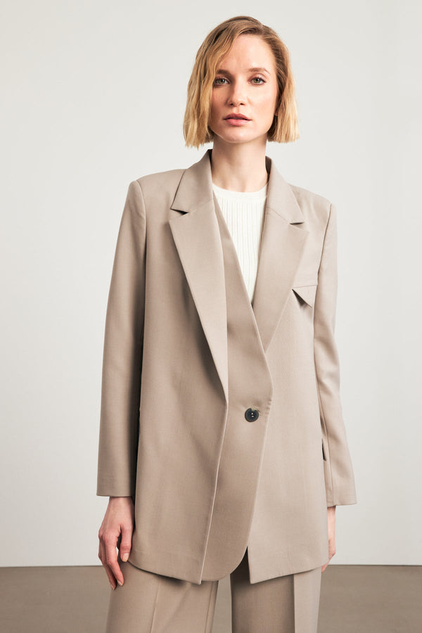 Setre Detailed Collar Single Breasted Jacket Beige