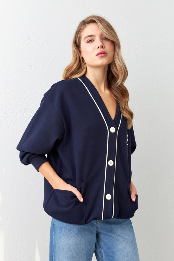 Setre Pocket And Stripe Detailed Knitwear Cardigan Navy