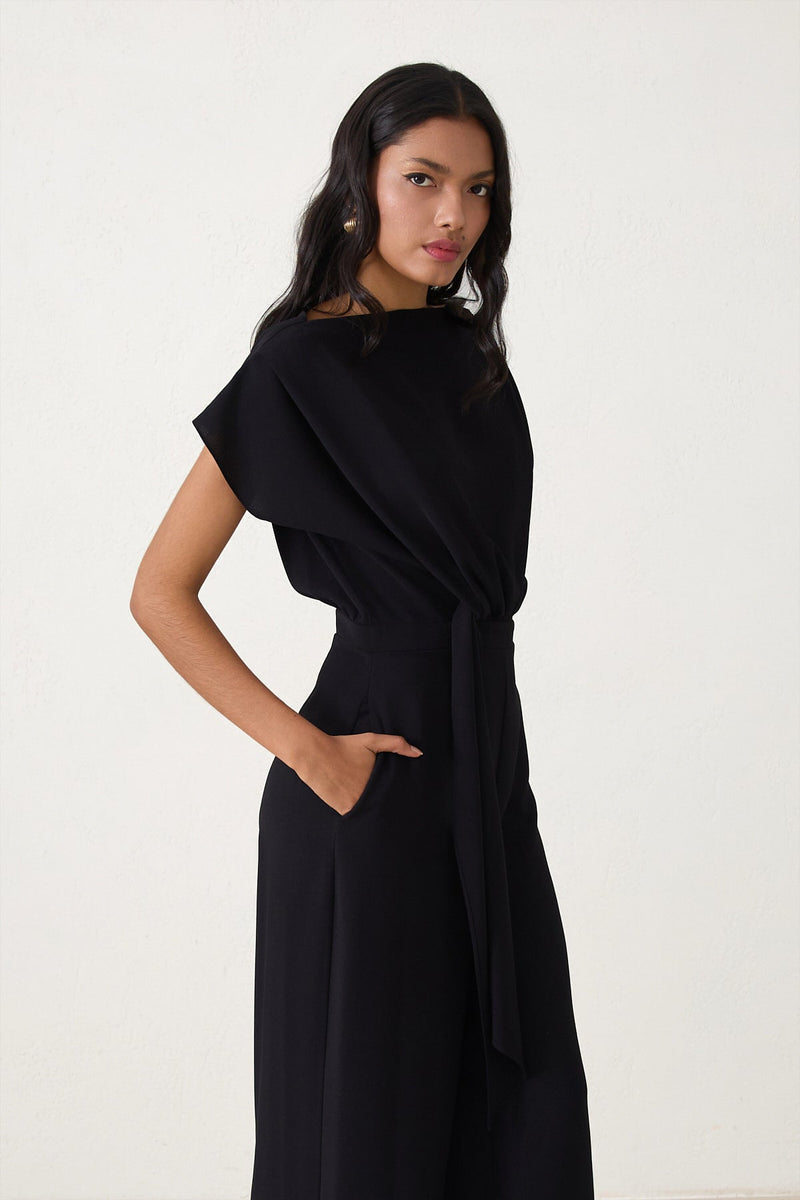 Setre Draped Tie Detail Jumpsuit Black