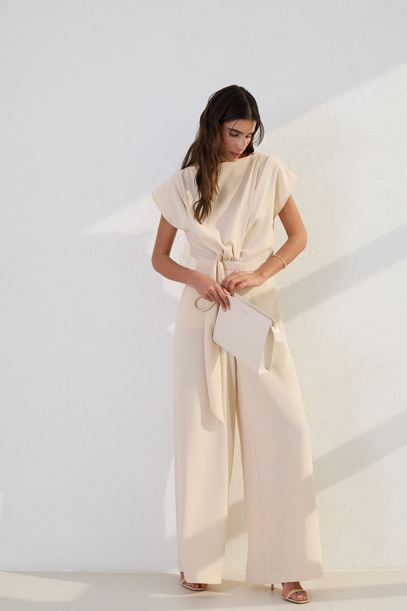 Setre Draped Tie Detail Jumpsuit Beige