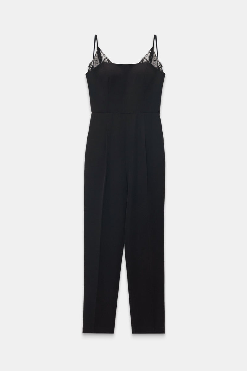 Setre Belted Lace Detailed Strapless Jumpsuit Black