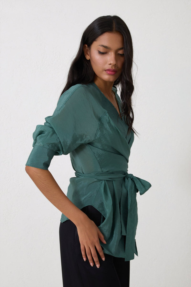 Setre Wrap Tie Detail Blouse Green