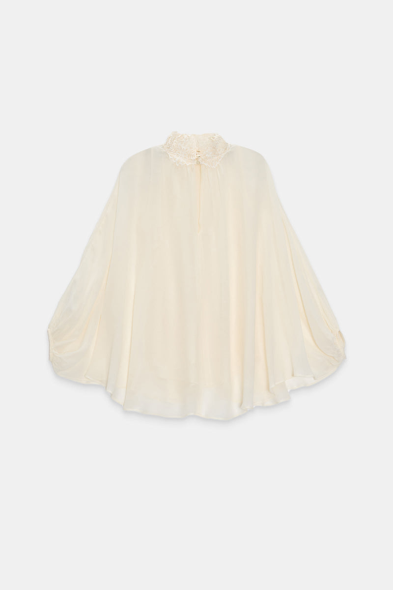 Setre Tulle Detailed Casual Cut Blouse Cream