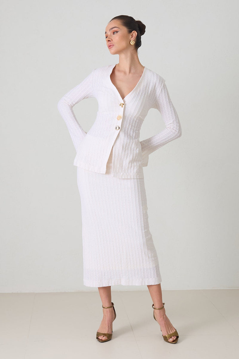 Setre Striped Detailed Textured Blouse Ecru