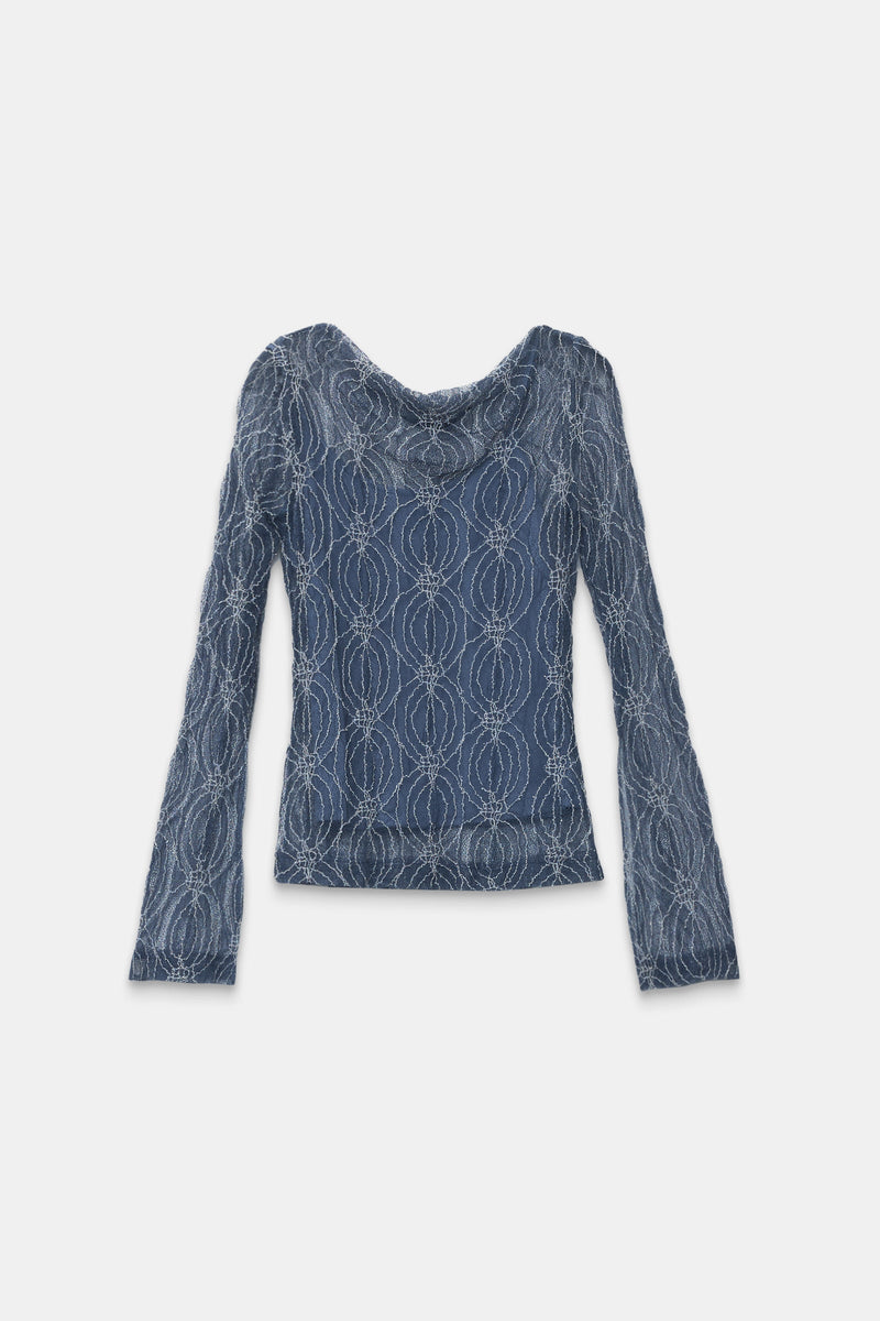 Setre Patterned Detailed Lace Blouse Indigo