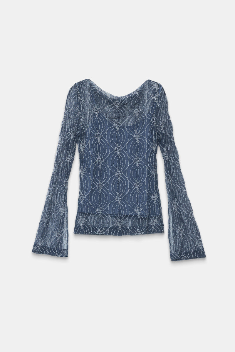 Setre Patterned Detailed Lace Blouse Indigo