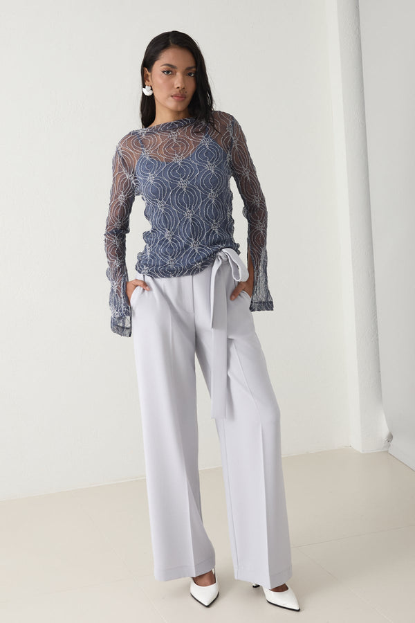 Setre Patterned Detailed Lace Blouse Indigo