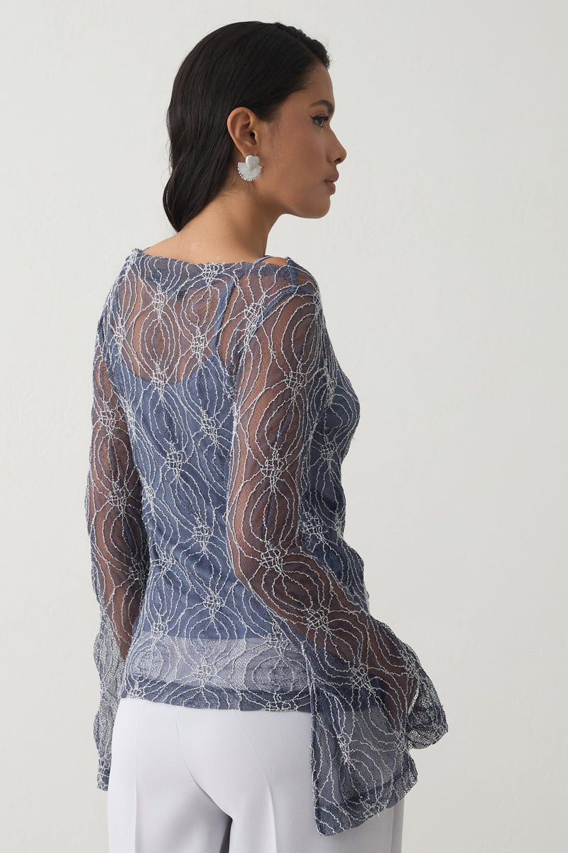 Setre Patterned Detailed Lace Blouse Indigo