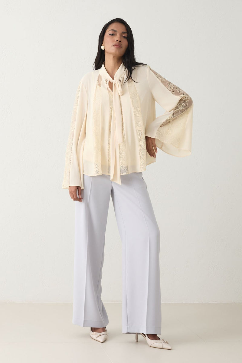 Setre Collar Detailed Lace Blouse Light Yellow