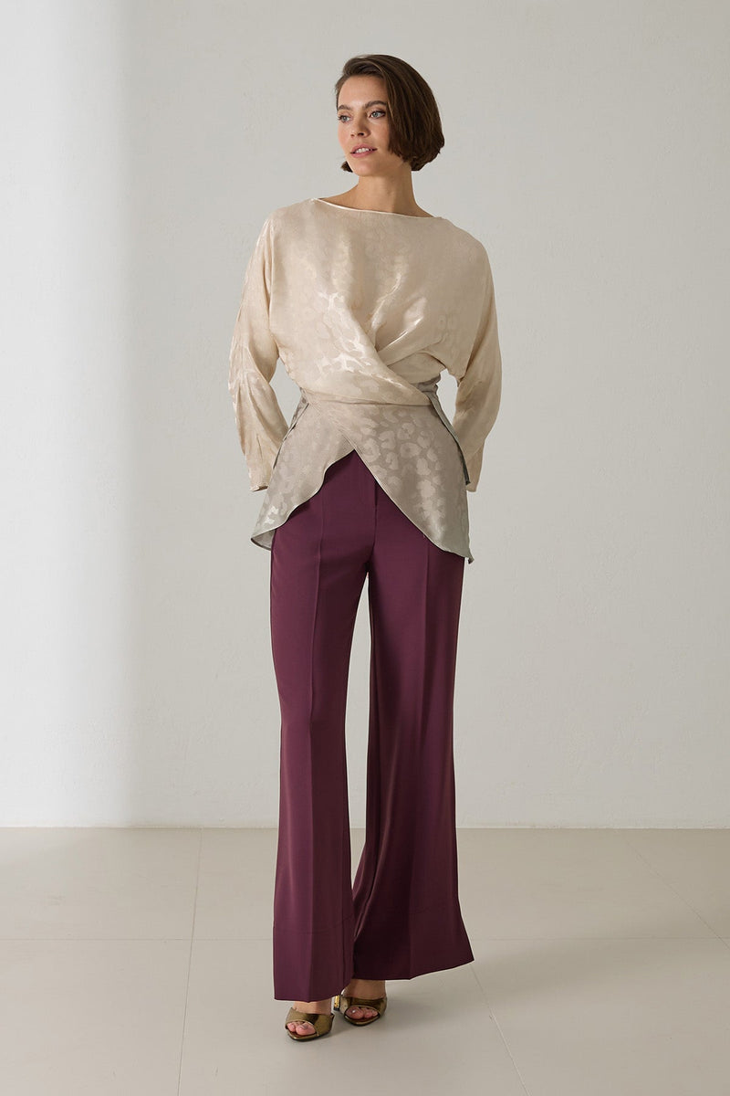 Setre Asymmetric Relaxed Cut Patterned Blouse Beige