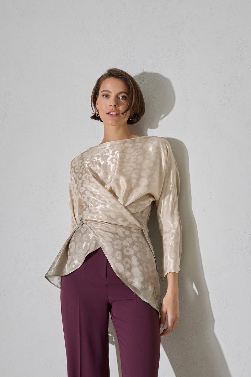 Setre Asymmetric Relaxed Cut Patterned Blouse Beige
