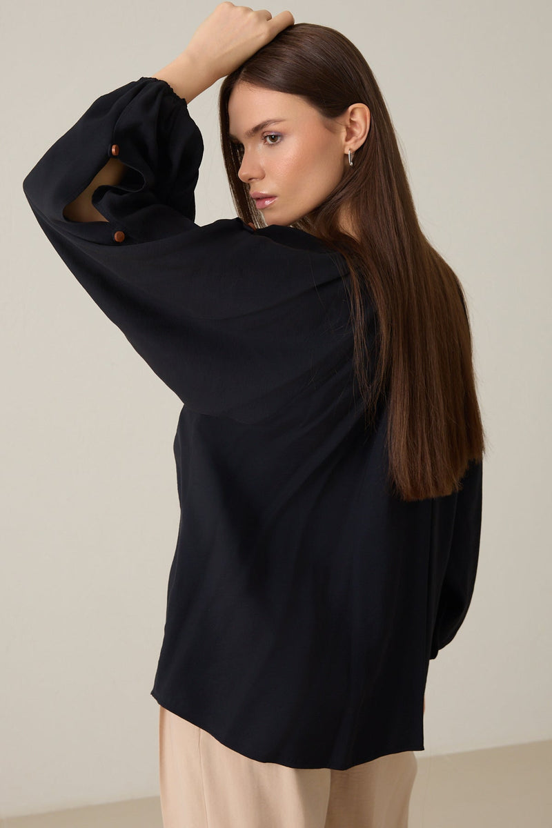 Setre Button And Sleeve Detailed Blouse Black