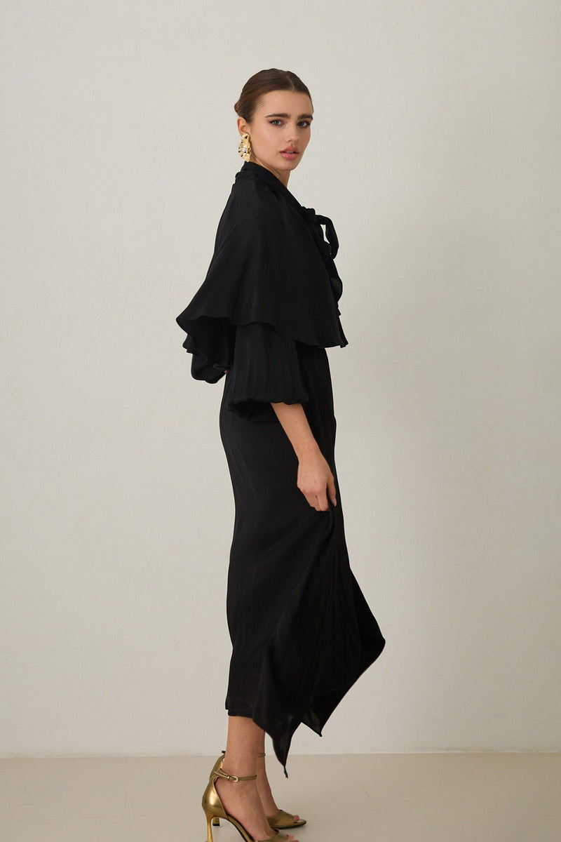 Setre Cape-Effect Asymmetrical Dress Black