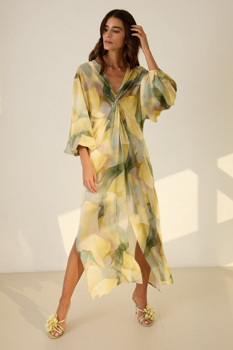 Setre Twisted Detail Printed Dress Yellow