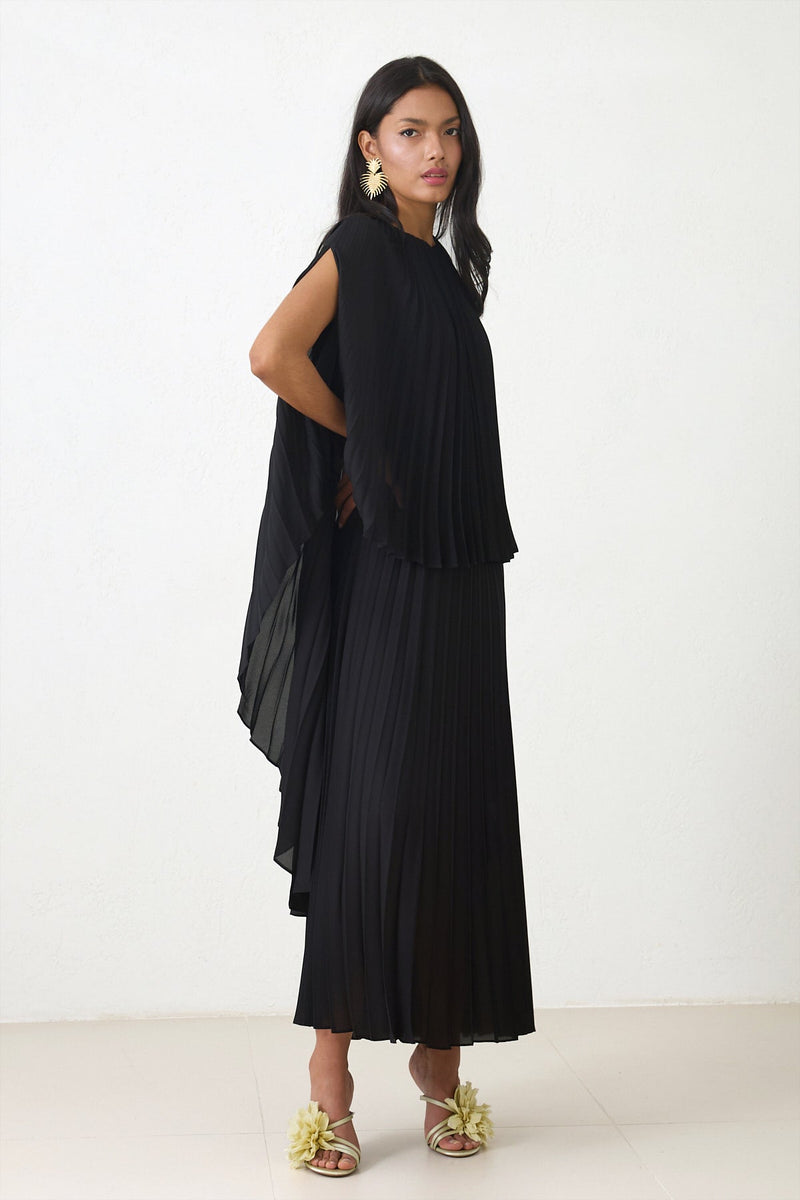 Setre Two-Piece Form Pleated Dress Black