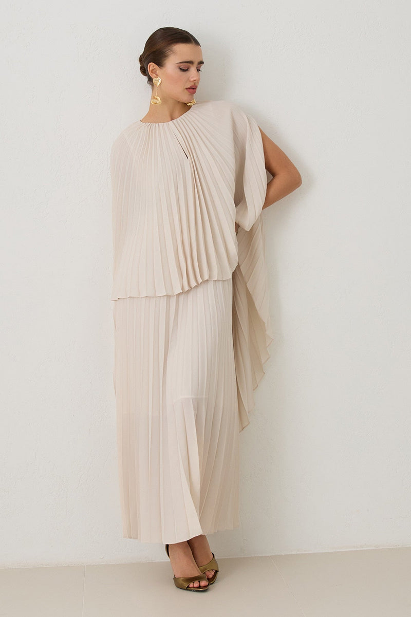 Setre Two-Piece Form Pleated Dress Beige