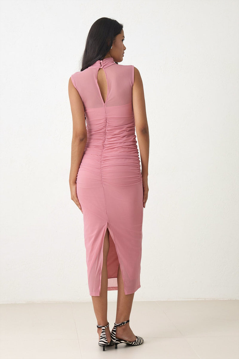 Setre Rose Applique Draped Dress Pink