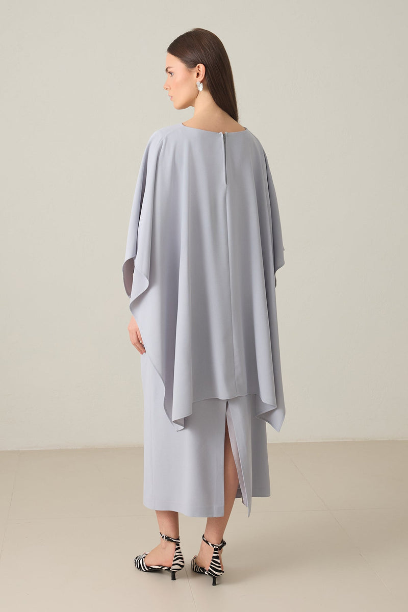 Setre Twisted Detail Cape Dress Light Grey