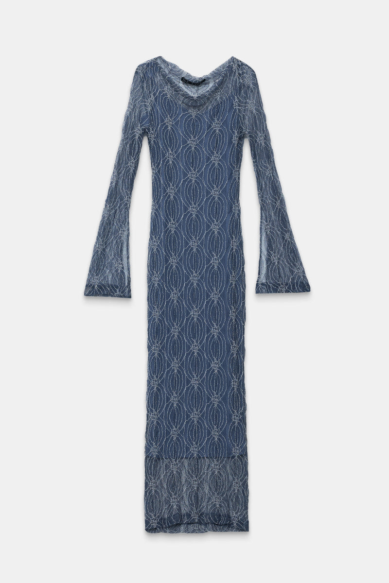 Setre Overlay Patterned Detailed Lace Dress Indigo