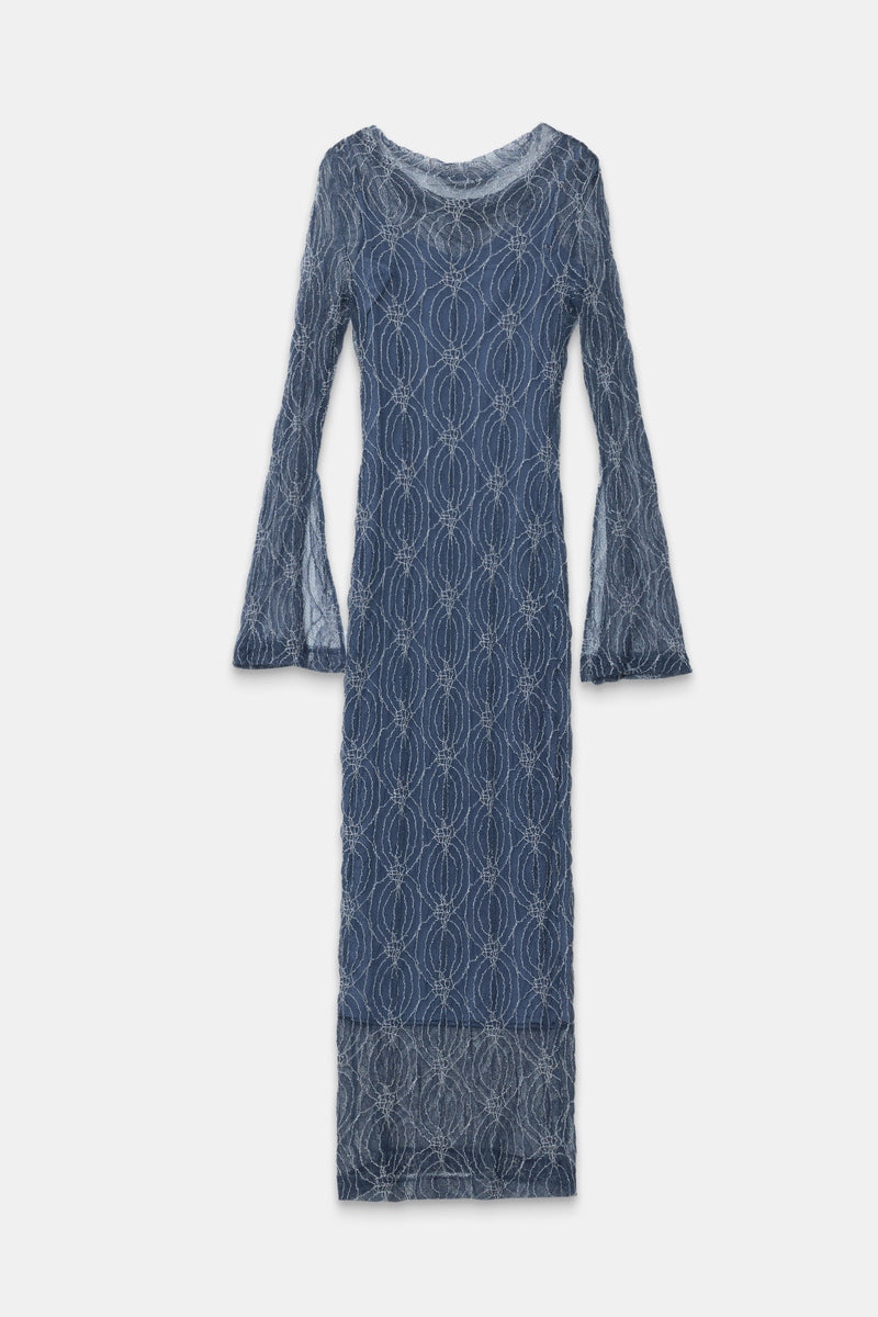 Setre Overlay Patterned Detailed Lace Dress Indigo