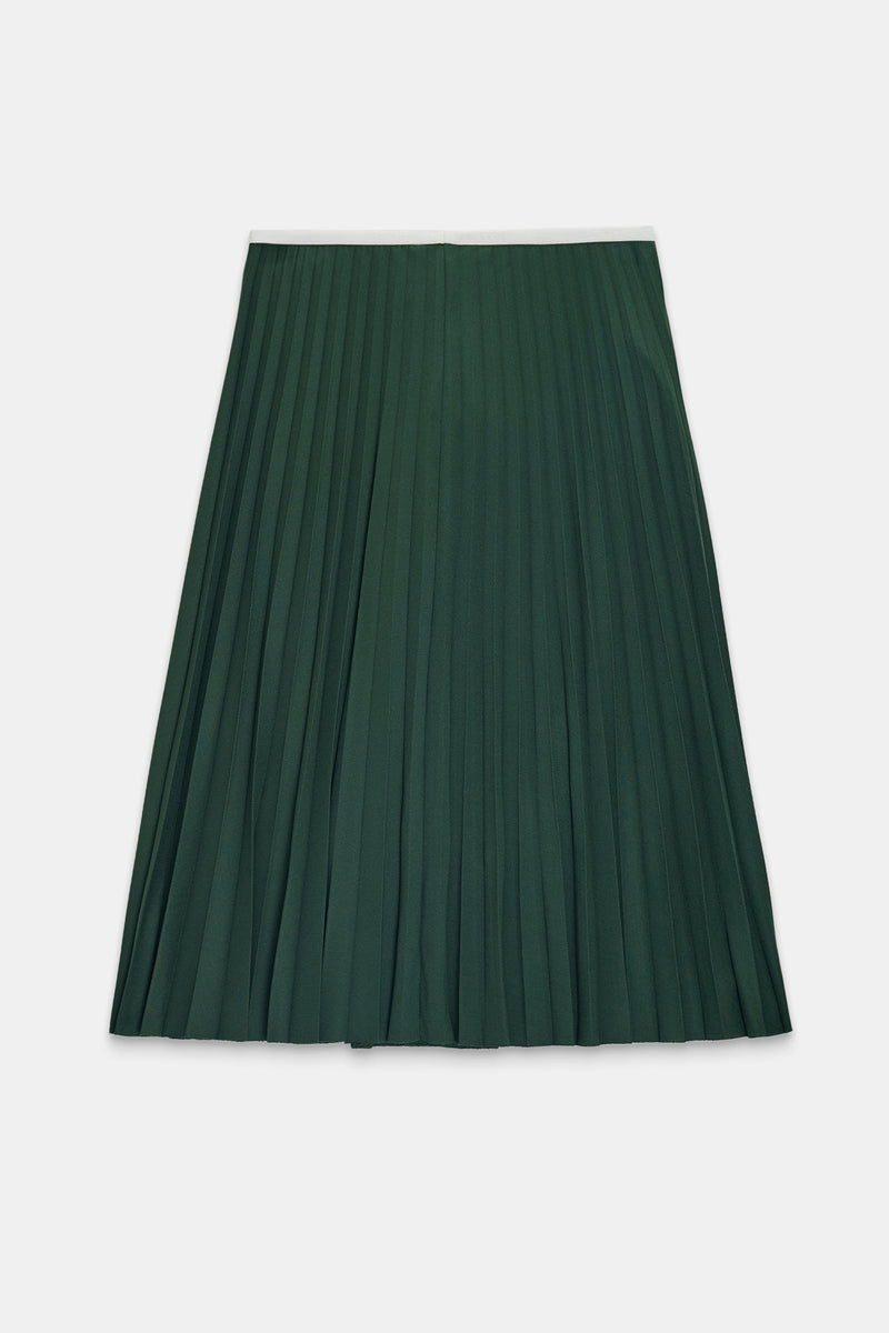 Setre Contrast Waist Pleated Skirt Green