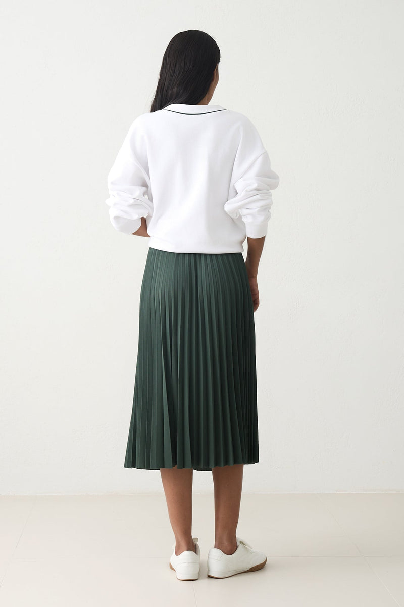 Setre Contrast Waist Pleated Skirt Green