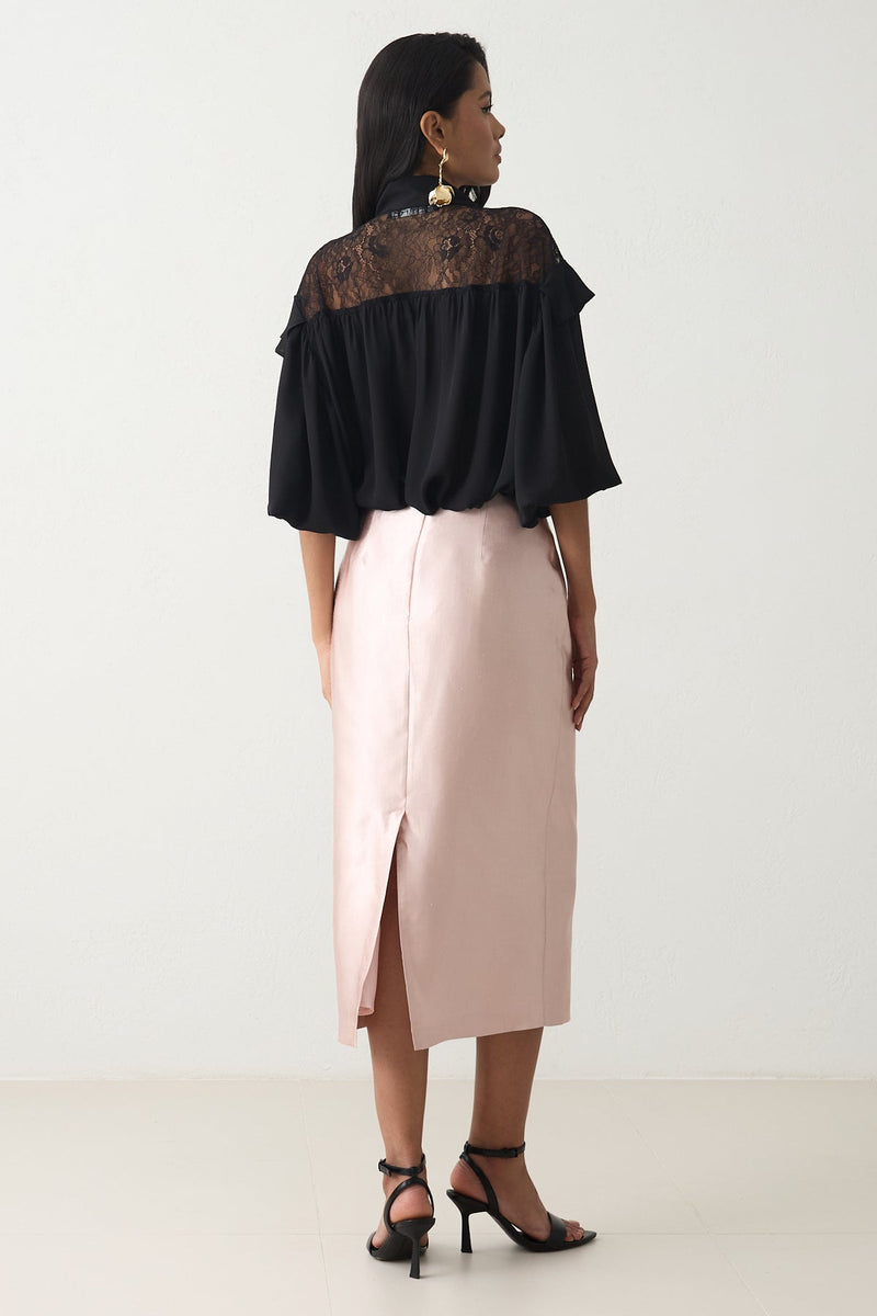 Setre Flower-Embroidered Skirt Dark Powder