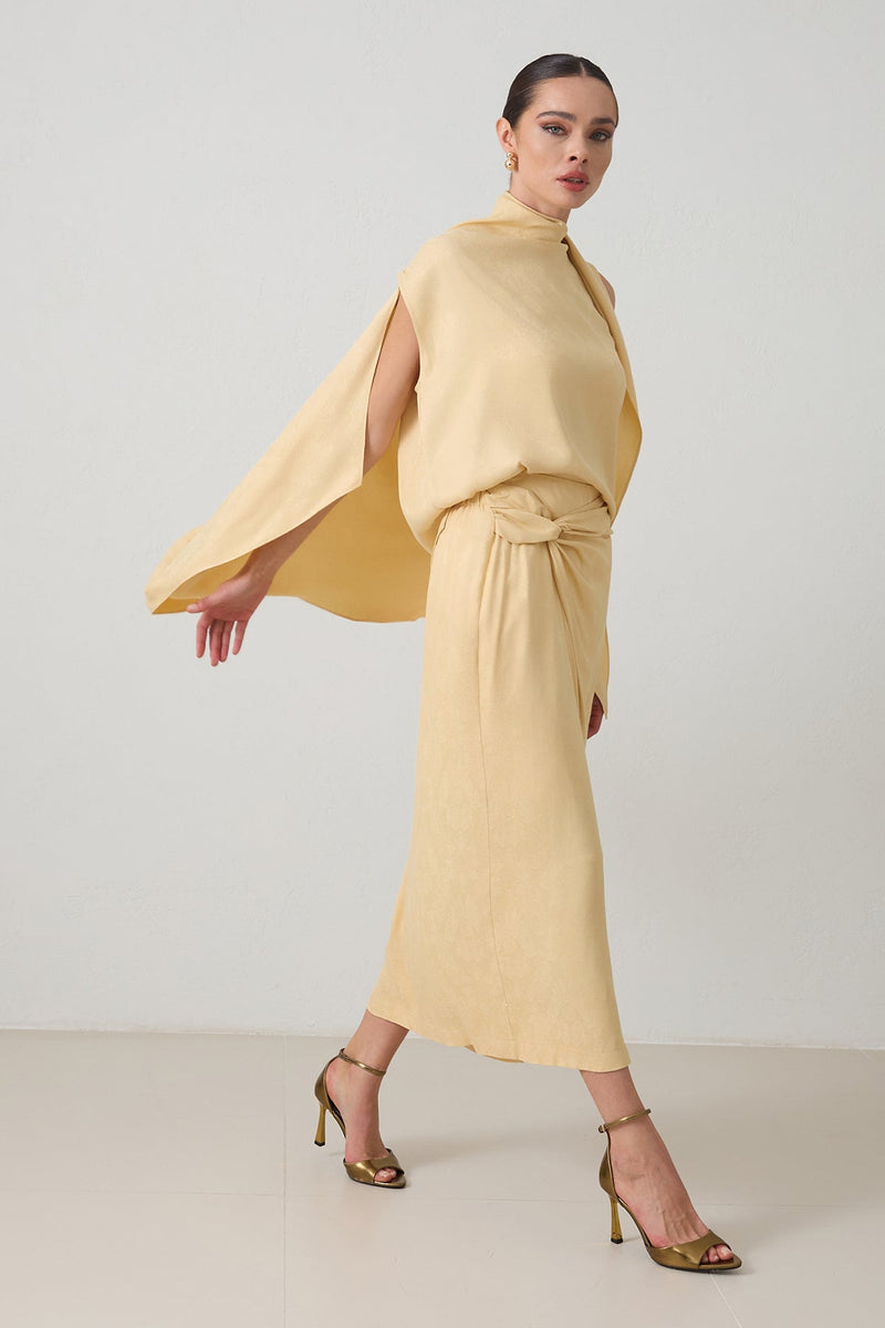 Setre Waist Detailed Midi Length Skirt Light Yellow