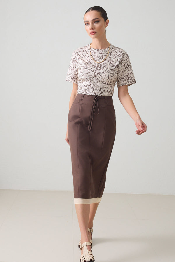 Setre Rope Belt And Pocket Detailed Midi Skirt Coffee Brown