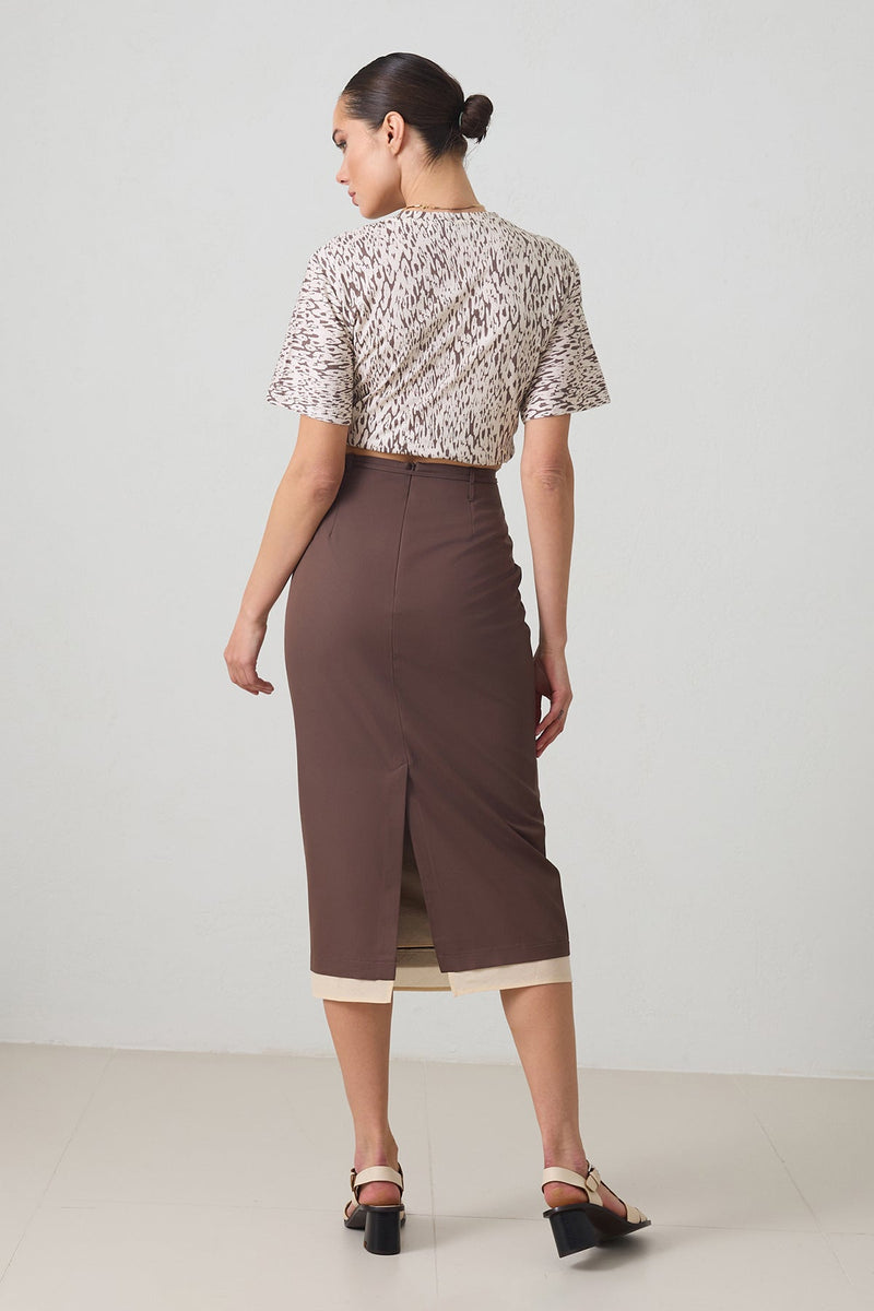 Setre Rope Belt And Pocket Detailed Midi Skirt Coffee Brown