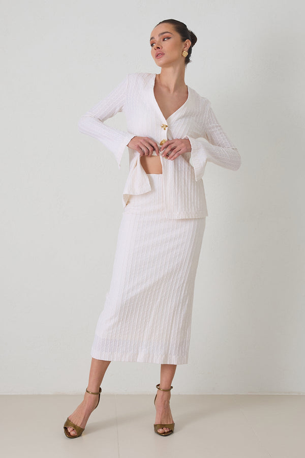 Setre Striped Detailed Textured Skirt Cream