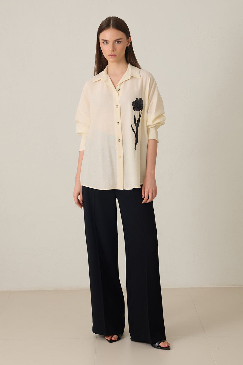 Setre Flower-Embellished Shirt Cream