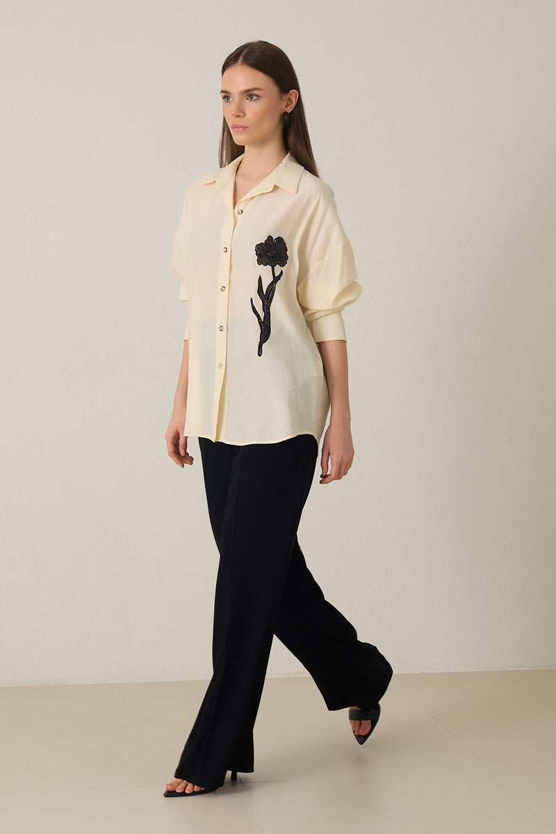 Setre Flower-Embellished Shirt Cream