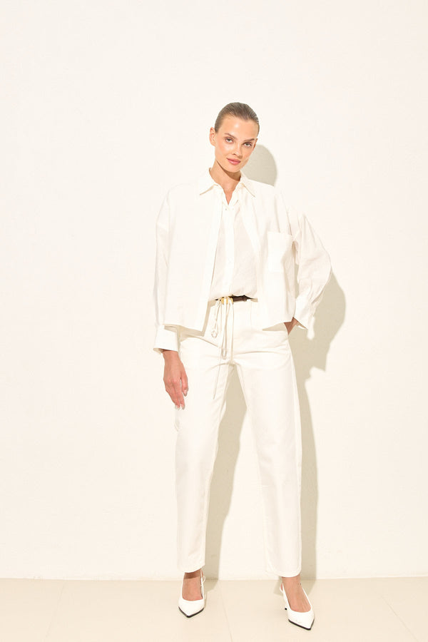 Setre Double Breasted Solid Shirt Ecru