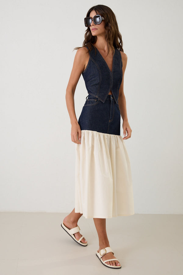 Setre Stitch Detailed Vest And Skirt Set Navy