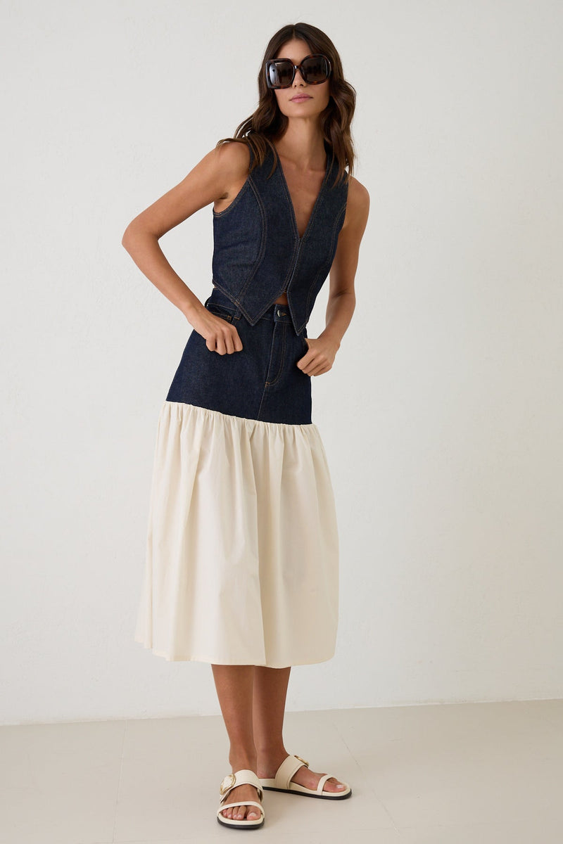 Setre Stitch Detailed Vest And Skirt Set Navy