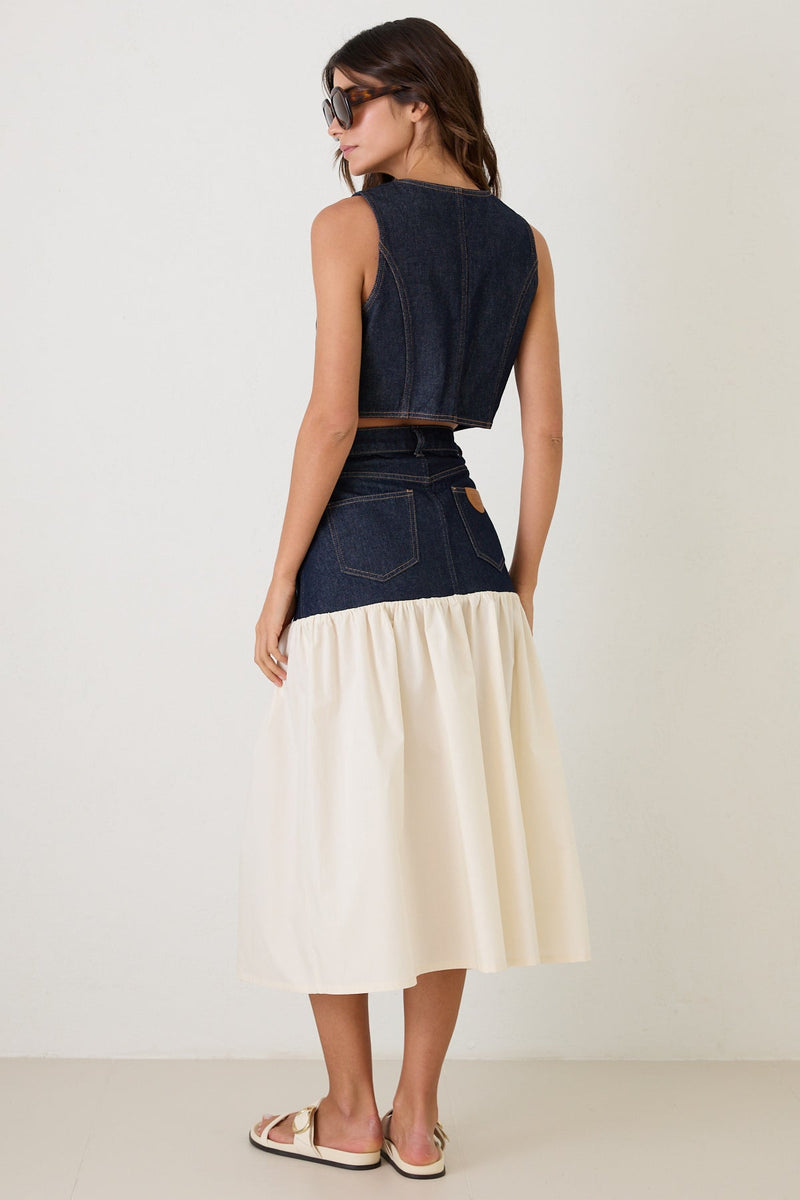 Setre Stitch Detailed Vest And Skirt Set Navy