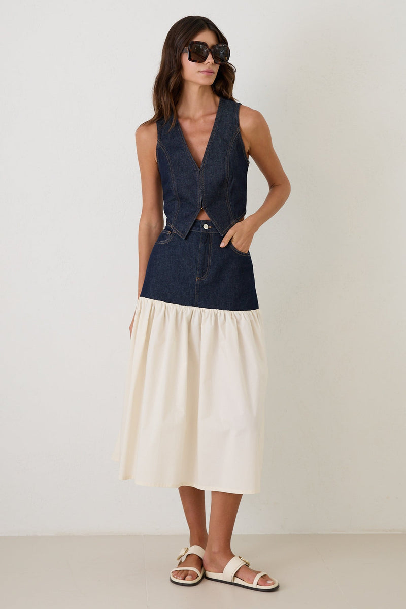 Setre Stitch Detailed Vest And Skirt Set Navy