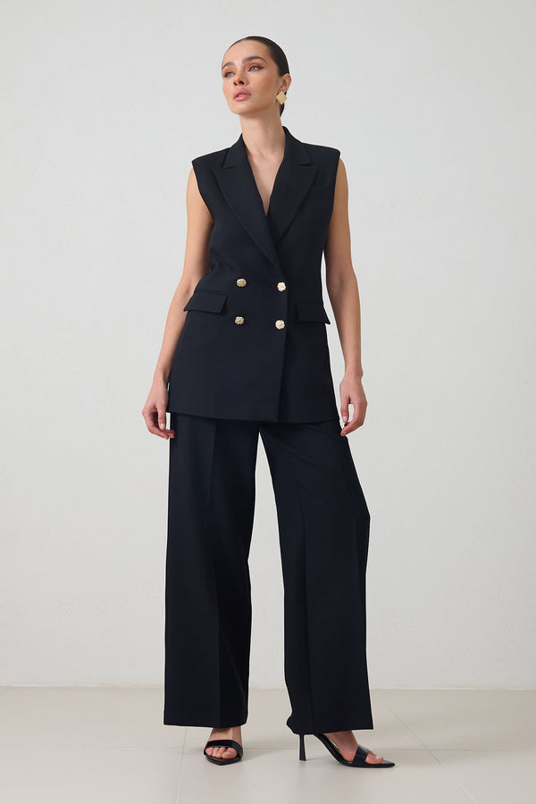 Setre Sleeveless Vest And Relaxed Cut Trouser Suit Black