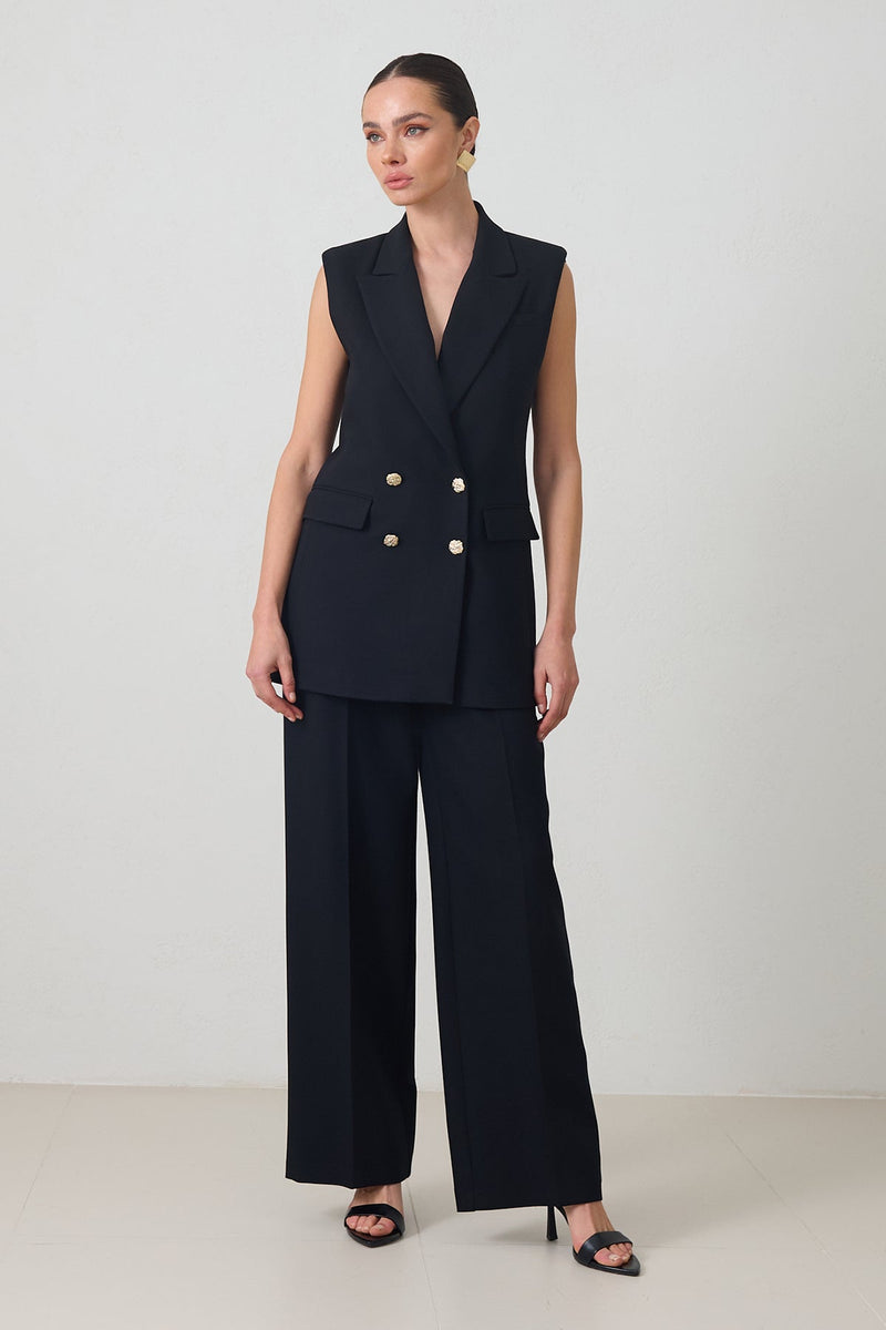 Setre Sleeveless Vest And Relaxed Cut Trouser Suit Black