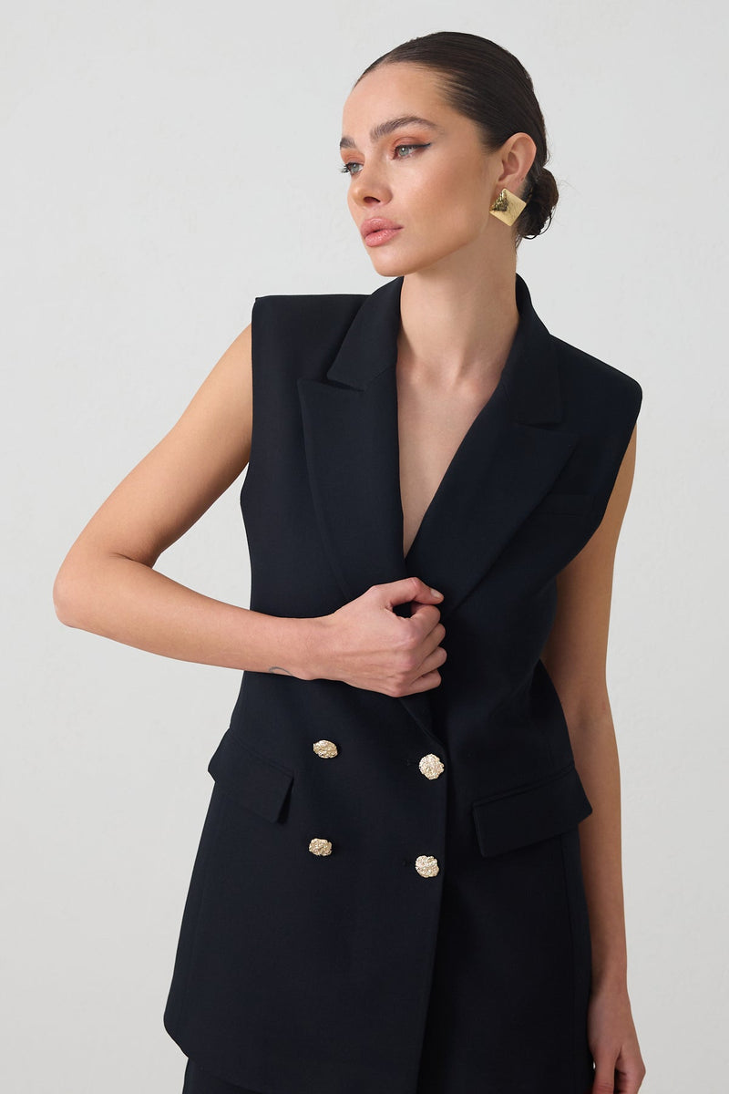 Setre Sleeveless Vest And Relaxed Cut Trouser Suit Black